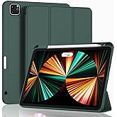 ZryXal New iPad Pro 12.9 Inch Case 2022/2021/2020(6th/5th/4th Gen) with Pencil Holder,Smart Case [Support Touch ID and Auto Wake/Sleep] with Auto 2nd Gen Pencil Charging (Midnight Green)