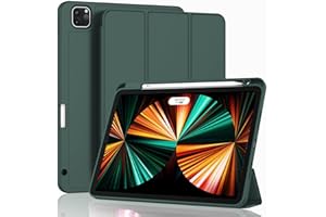 ZryXal New iPad Pro 12.9 Inch Case 2022/2021/2020(6th/5th/4th Gen) with Pencil Holder,Smart Case [Support Touch ID and Auto Wake/Sleep] with Auto 2nd Gen Pencil Charging (Midnight Green)