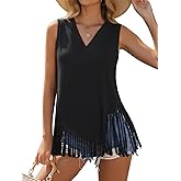 LilyCoco Women Western Cowgirl Fringe Top Country Concert Sleeveless V Neck Tank Tops