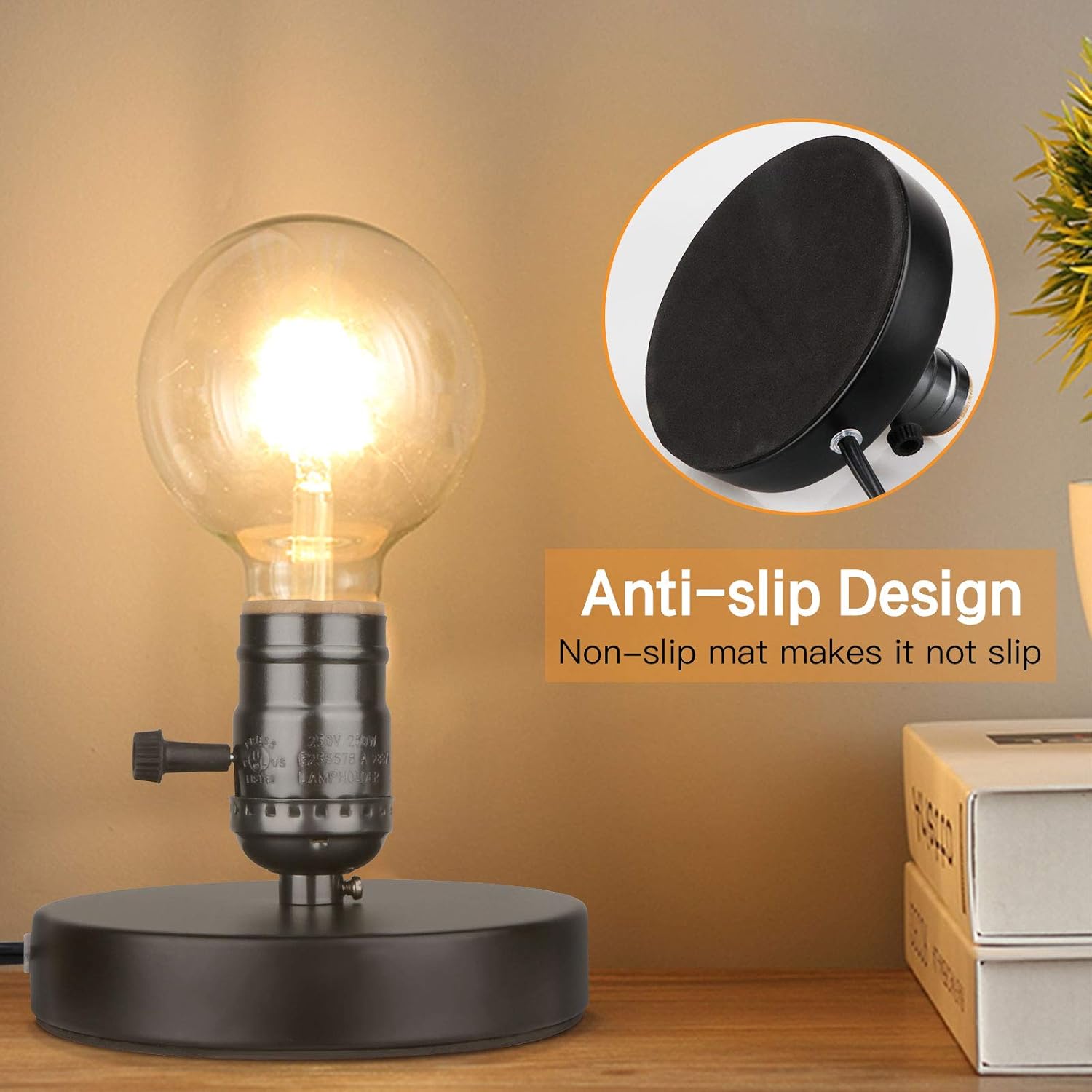 Vintage Table Lamp Base, Lamp Base Without Shade, E26 E27 Short Edison Light Bulb Stand, Small Simple Exposed Lamp Base, with Plug in 5.8ft Cord On/Off Switch Mini Industrial Basic Lamp (Gloss Black) - - 