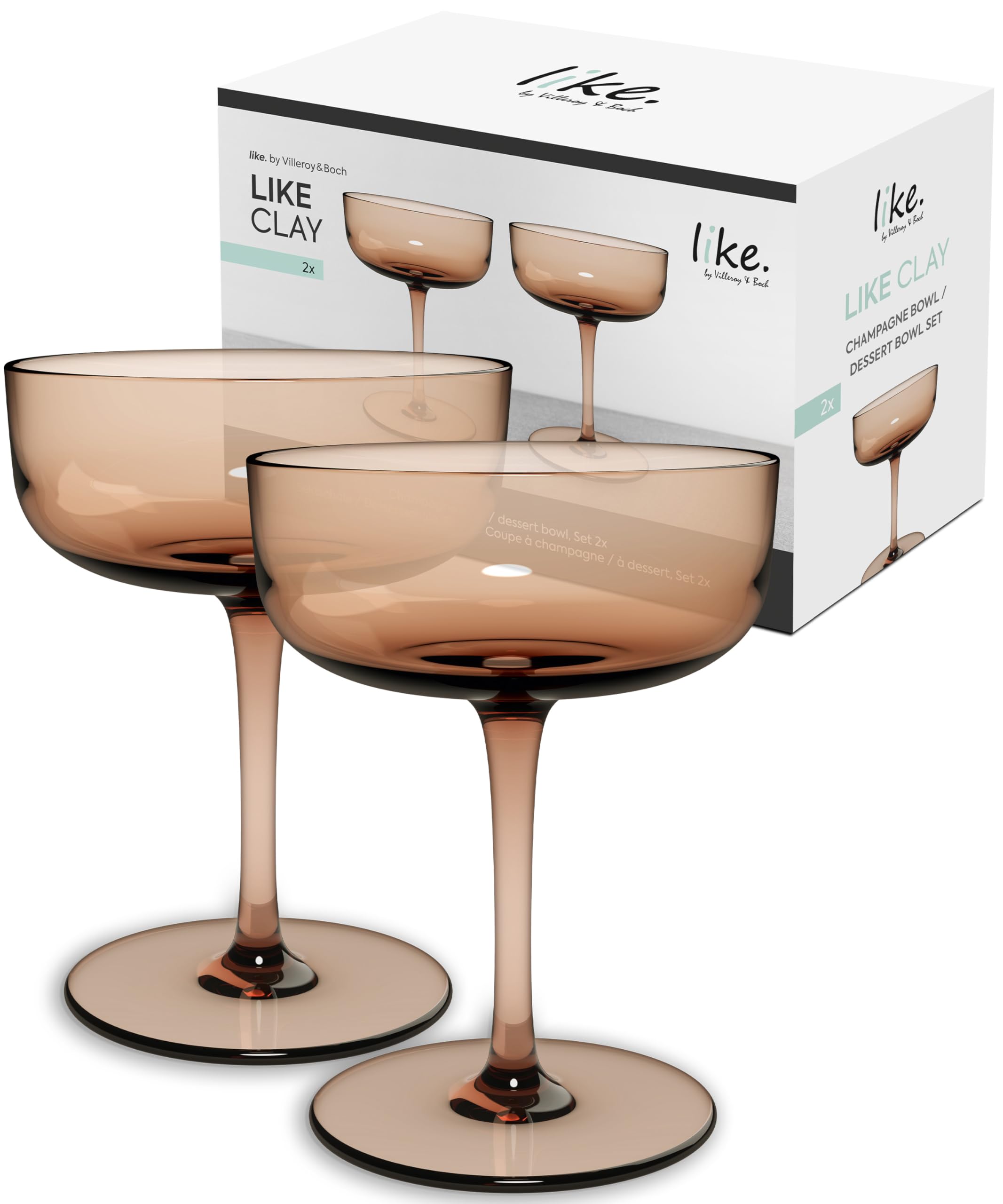 like. by Villeroy & Boch – Like Clay Champagne Coupe/Dessert Bowl Set 2 pces, Coloured Glass Brown, Capacity 100 ml