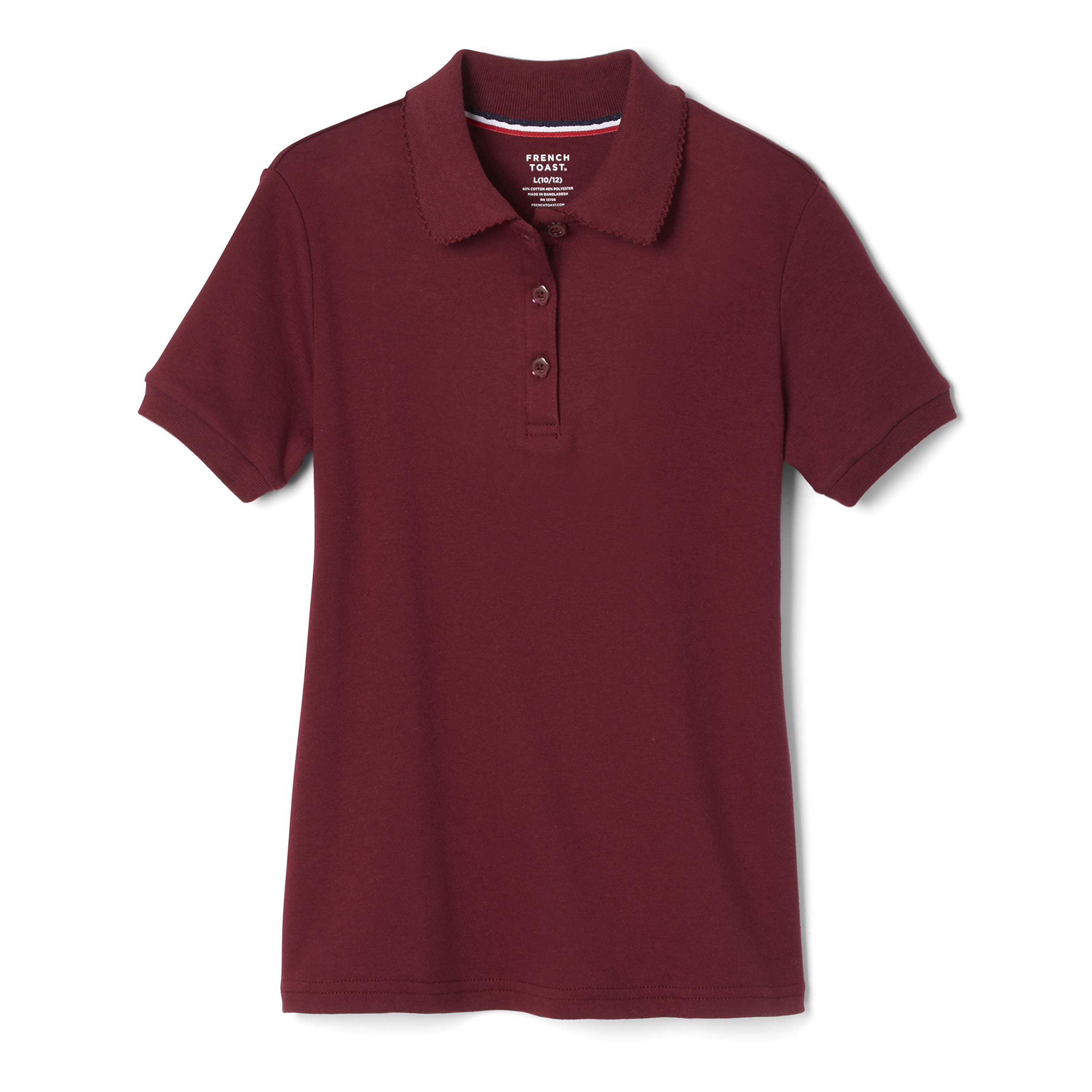 Photo 1 of French Toast girls Short Sleeve Picot Collar Polo Shirt, Burgundy, S(6/6X)