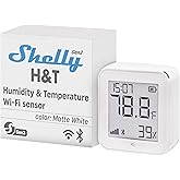 Shelly H&amp;T Gen3 White Smart Wi-Fi &amp; Bluetooth Temperature &amp; Humidity Sensor | Smart Wi-Fi &amp; Bluetooth, with Remote App Control, Smart Scenes, LCD Display, Notification Alerts, Free Data Storage Export
