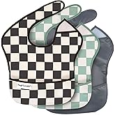 Tiny Twinkle Mess-Proof Baby Bibs for Eating | Waterproof, Wipeable Toddler Bibs with Catch-All Pocket | Feeding Bibs for Girls & Boys(3 Pack,Checkers Boy)