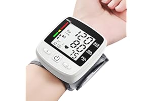 MBUPAI Blood Pressure Monitor Digital Wrist BP Machine Automatic Adjustable Cuff ( 5.3 to 7.7 in) with 2 Users 180 Memory Voice Broadcast Large LCD Display USB Charging Cable Carrying Case