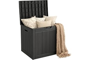 Mars Villa 31 Gallon Deck Box, Waterproof Weatherproof and UV Resistant Resin Storage Bin with Lockable Lid, Ideal for, Outdoor, Patio Furniture Cushions, Pool Supplies, Garden Tools, Black