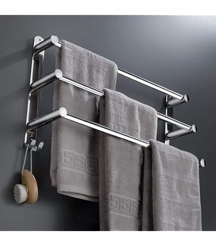 Porte-serviettes Mural Télescopique Sans Perçage - Ventouses Puissantes - Acier Inoxydable - Réglable 30-48 Cm - Avec Crochets