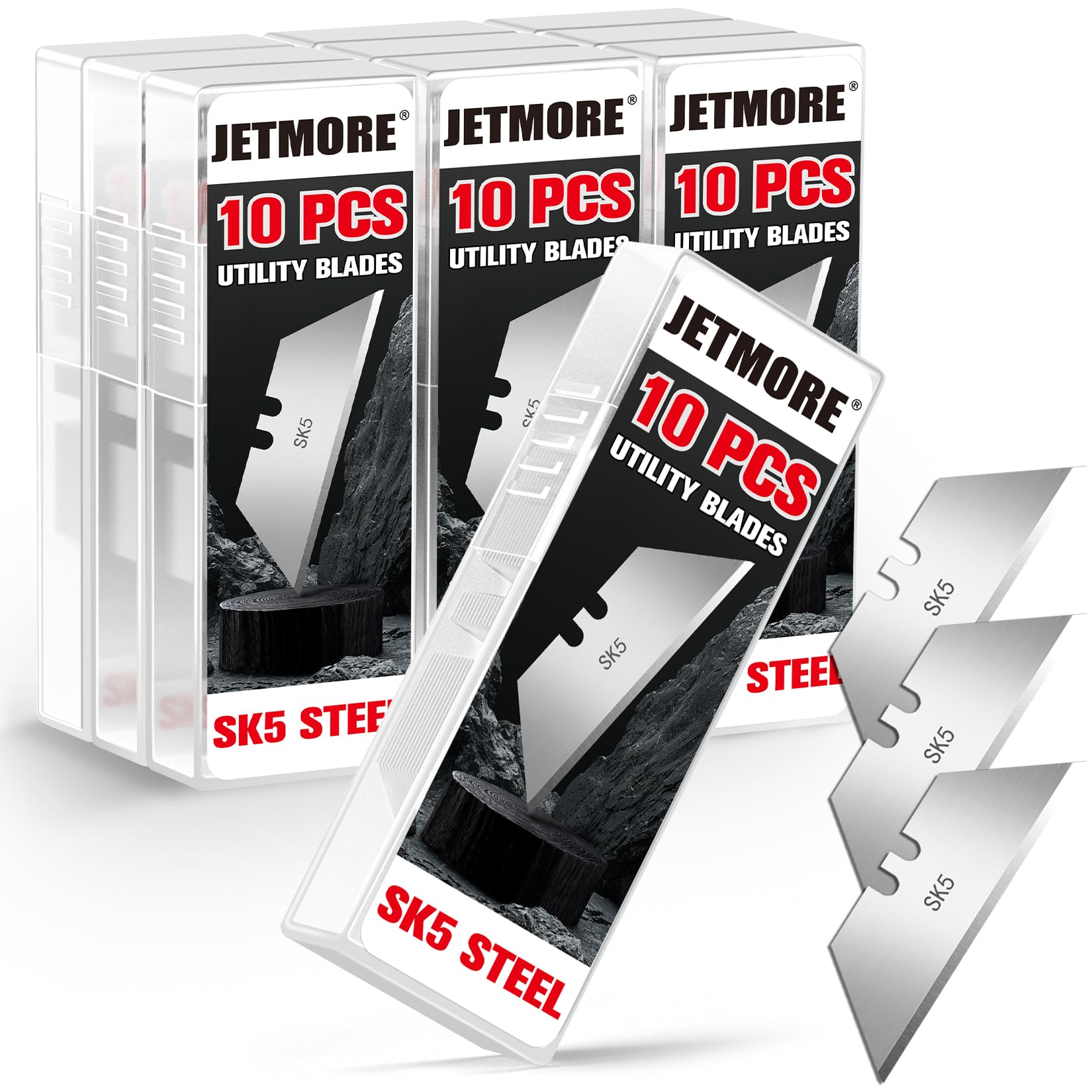 Photo 1 of JETMORE 100-Pack-Utility-Knife-Blades, SK5 Steel Box Cutter Blades, Standard Utility Blade Refills with Storage Box, Sharp Heavy Duty Razor Knife Blade Replacement for Box Cutter, Drywall