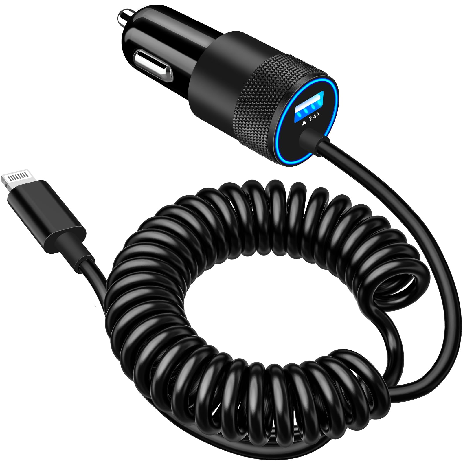 Photo 1 of [Apple MFi Certified] iPhone Car Charger Fast Charging, Rombica 4.8A USB Car Power Cigarette Lighter Car Carplay Charger with 6FT Coiled Lightning Cable for iPhone 14 13 12 11 Pro Max XS XR X SE iPad
