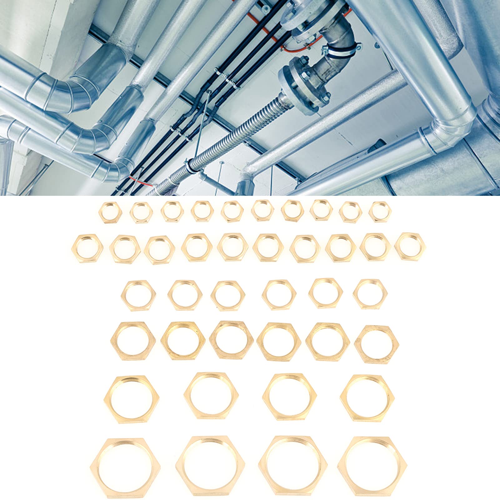 40pcs G1/8 G1/4 G3/8 G1/2 G3/4 G1 Thread Pipe Fitting Brass Hex Lock Nuts Thin Nut Nuts Hex