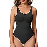 ANNZHIBRA Seamless Shapewear Bodysuit for Women, V Neck Halter Brief with Built-in Bra, Tummy Control Body Shaper