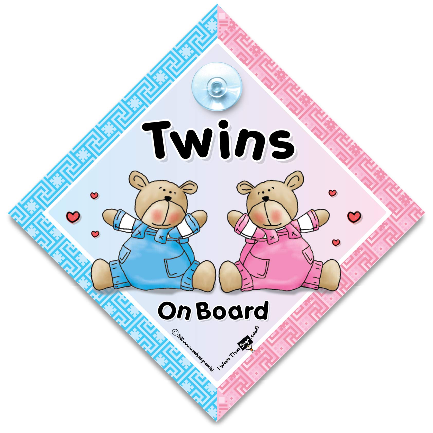 Twins On Board Car Sign Suction Cup Car Window Sign Baby On Board Sign For Mum & Baby