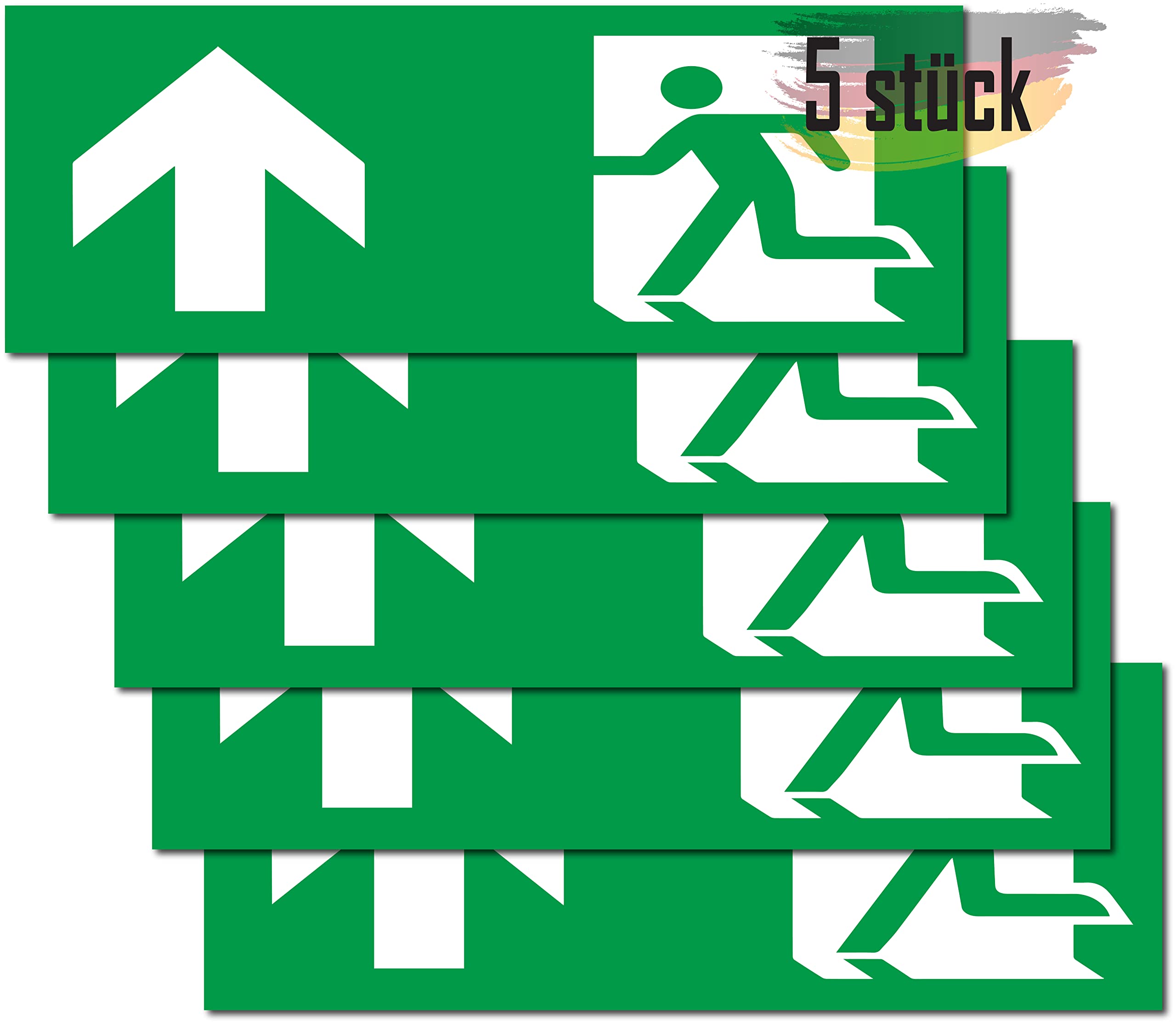 seemy Emergency exit sign, pack of 5, premium stickers, 24 cm x 9 cm, emergency exit sticker, for information sign, rescue route, emergency exit, safety marking (arrow)