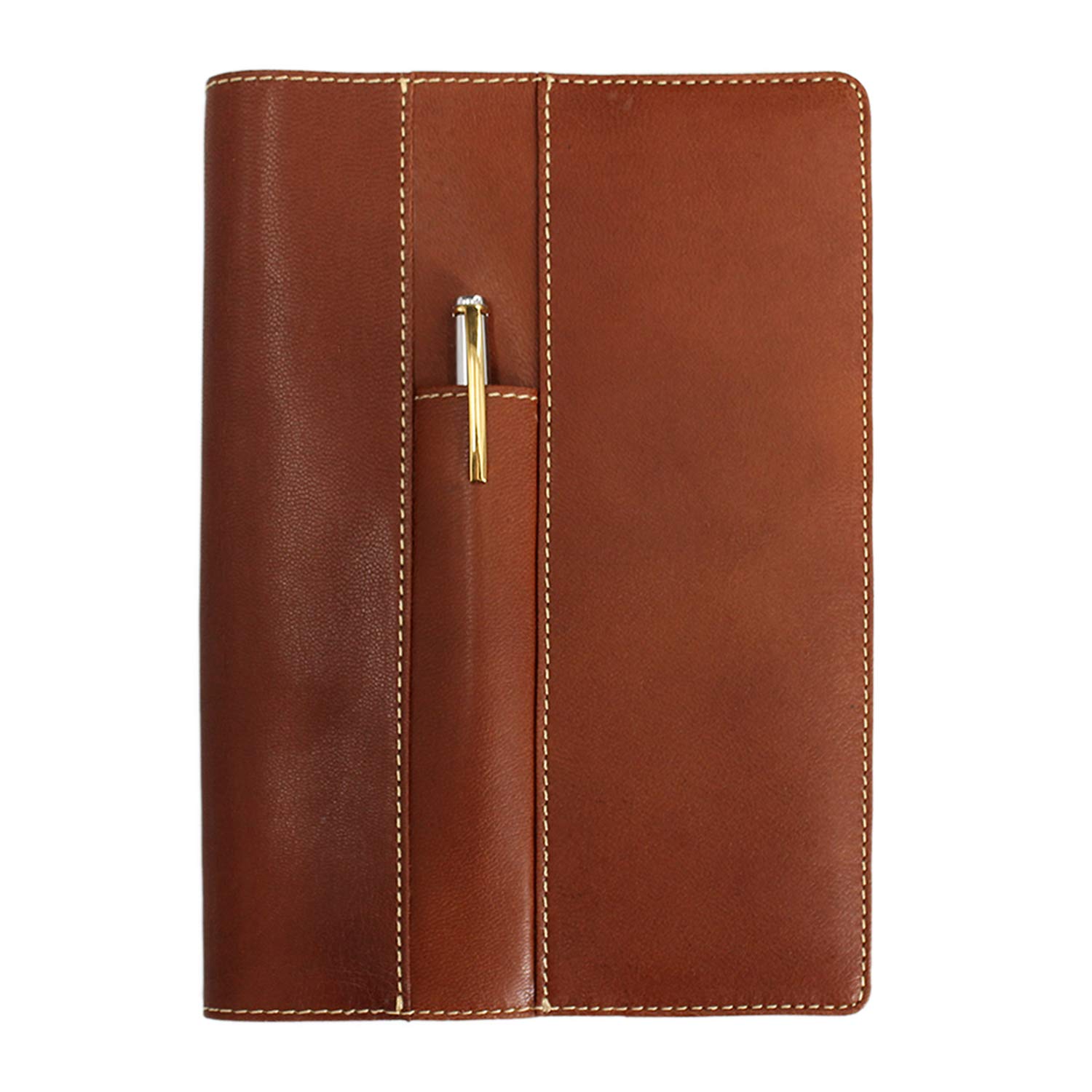 A5 Travellers Goatskin Leather Notebook Business Style Leather Journal Front Pen Pocket (Brown)