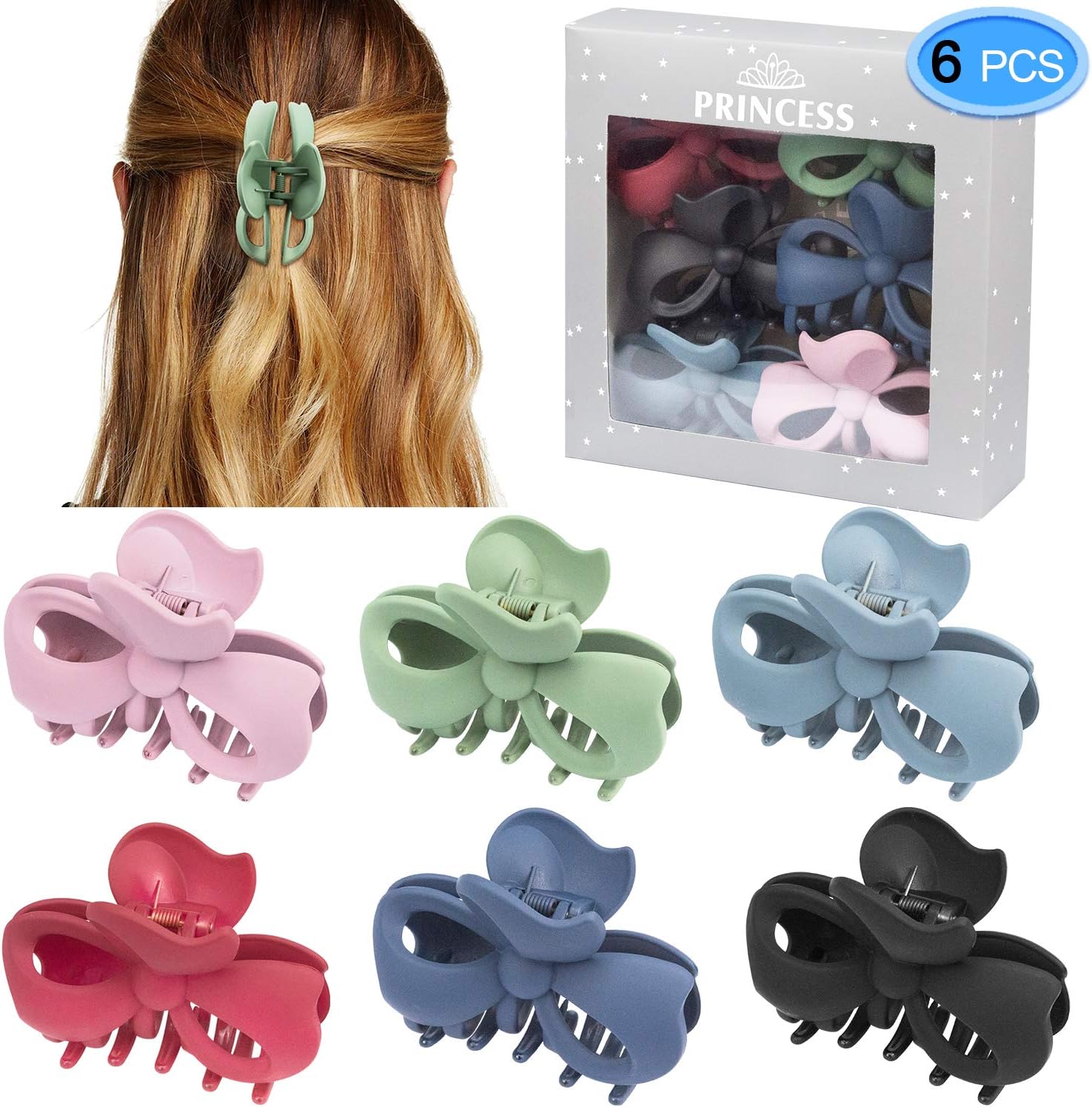 Hair Claw Clips 6 Colors, EAONE Bow Jaw Clip Stylish Jaw Clips Non Slip