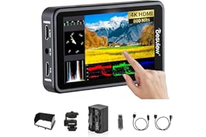 Desview R5II Camera Monitor with NP-F750 Lithium-Ion Battery Pack, 5.5 inch Touch Screen Video Monitor 1920x1080 IPS with 3D-Lut RGB Waveform Vectorscope False Color Support 4K HDMI for DSLR Camera