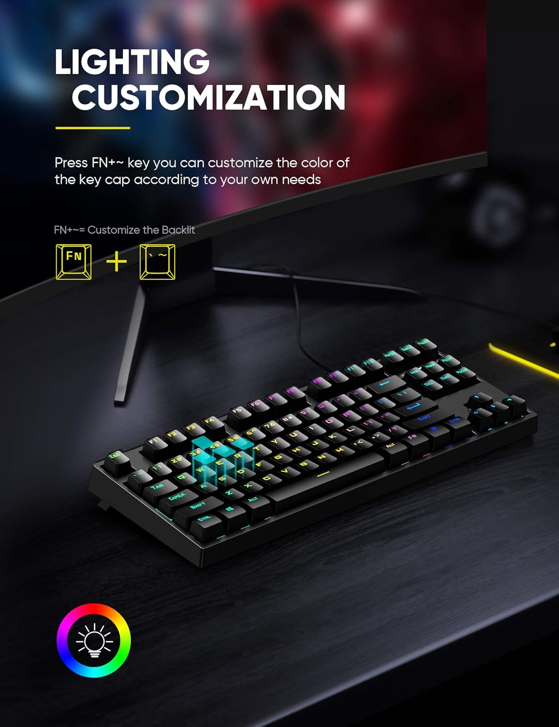 New Version TKL Compact Mechanical Gaming Keyboard, Hiwings HI100 RGB LED Rainbow Backlit 80% 87 Keys Keyboard with Blue Switches,Compatible Windows, Mac with Type C Adapter (Extra OTG): Computers & Accessories