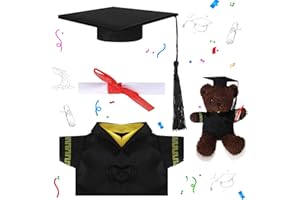 SEEWEY Graduation Bear Clothes Graduation Cap and Gown Outfit Fits Most 8" - 12" Inch Plush Bear Make Your Own Plush Stuffed Animal Outfit Dolls Toy Clothes for Graduation Party Gift(Yellow, Black)