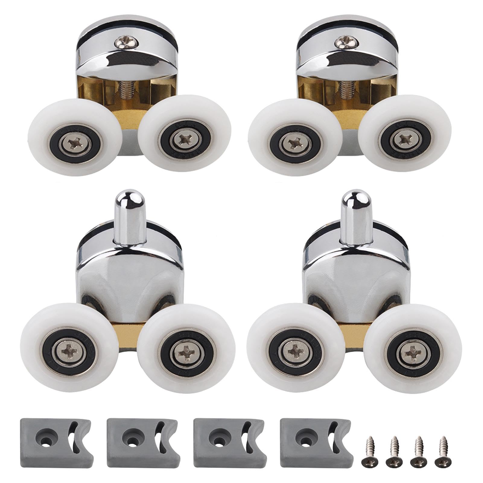 DSFSAEG 4Pcs Curved Shower Door Twin Rollers Runners 23mm, Replacement Shower Door Wheels With Screw for Bathroom Curved Doors Glass Doors