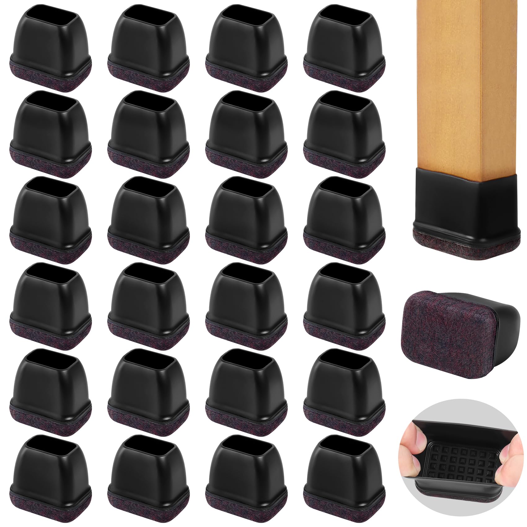 Photo 1 of Small Rectangle Silicone Chair Leg Caps with Felt Pads, 24PCS Rectangular Chair Leg Floor Protectors for Hardwood Floors, Chair Leg Covers to Protect Floors(Black,Fit Length 0.9"-1.3" Width 0.6"-0.8")
