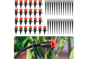 YULAIYOEN Garden Irrigation Drippers with Support Stakes: 25 Pcs Drip Irrigation Emitters with 25 Pcs Support Stakes for 1/4 inch Drip Irrigation Tubing for Garden Potted Plants Watering