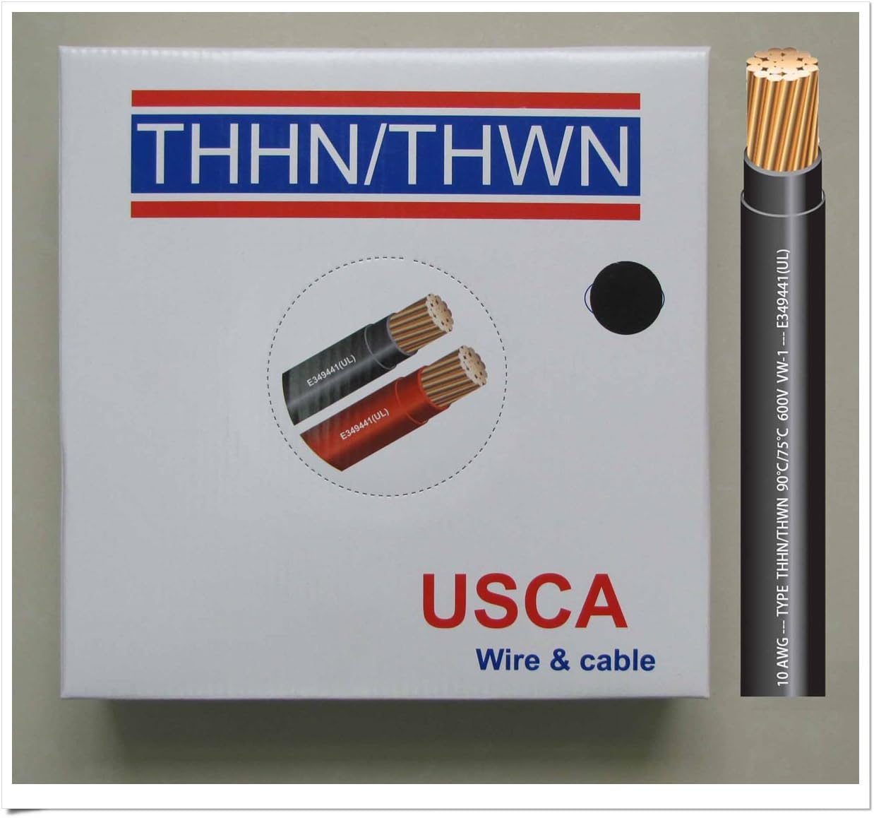 USCA Stranded THHN/THWN 10 AWG Building Wire, 100 FT, Black,600 Volt, 90C