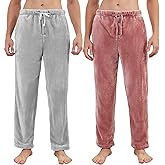Orrstarry 2 Pack Mens Plush Pajama Pants, Fluffy Warm Fleece Sleep Pj Soft Lounge Bottoms with Pockets for Winter