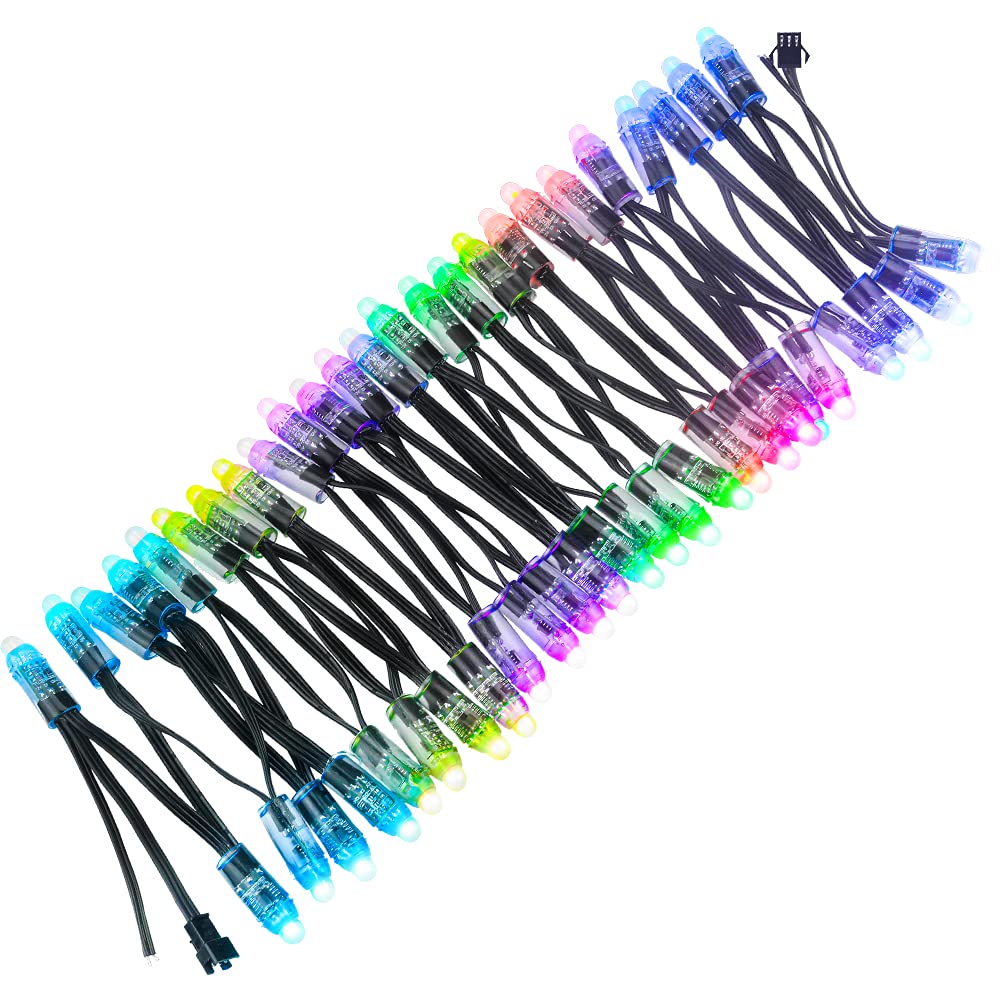 ALITOVE 50pcs DC 12V WS2811 LED Pixel 12mm Round Diffused RGB Addressable Dream Color Round LED Bullet Pixels Module IP68 Waterproof for Billboard House Halloween Christmas Decor