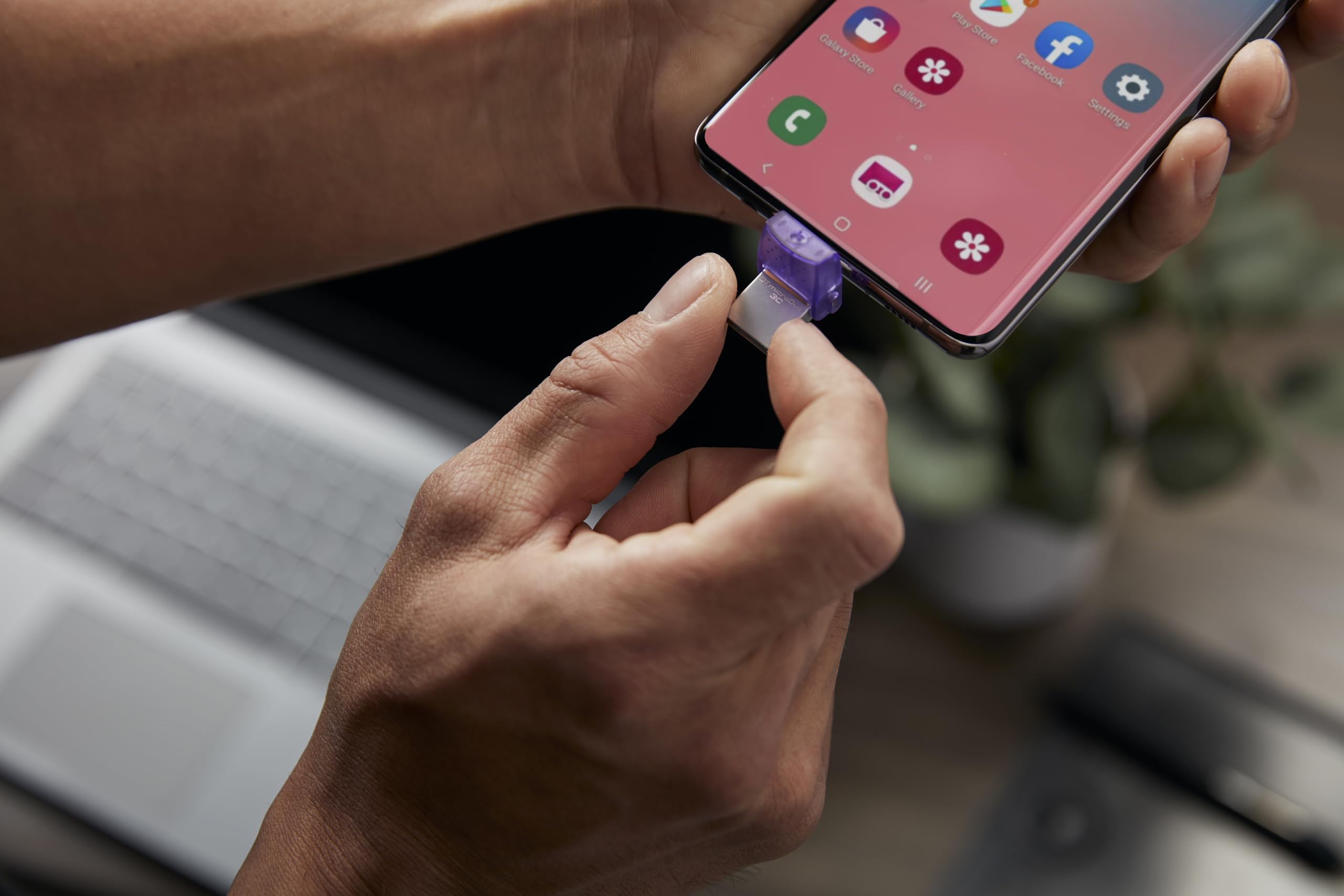 Kingston DataTraveler microDuo 3C 64GB USB-C & USB-A Flash Drive | Speeds up to 200 MB/s | USB 3.2 Gen 1 | Duo Connector | DTDUO3CG3/64GB,Purple/Silver