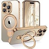 GUAGUA for iPhone 15 Pro Max Case with Stand, Magnetic Clear Cases Plating Edge Invisible Ring Holder Slim Shockproof Protective Kickstand Phone Case for iPhone 15 Pro Max 6.7'', Desert Titanium Gold