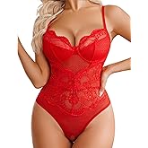 Avidlove One Piece Lingerie for Women Sexy Lace Bodysuit Cut Out Babydoll V Neck Teddy Mini Body suit
