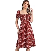 Allegra K Peasant Floral Dresses for Women's Puff Sleeve Square Neck Milkmaid Smocked Midi Dress