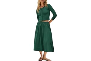 Panadila Womens 2 Piece Lounge Sets Matching Vacation Outfits Ribbed Button Down Cardigan and Elastic Waist Skirt Sets