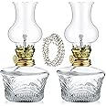 Yexiya 2 Pieces Rustic Oil Lamp Lantern Large Classic Kerosene Lamp Vintage Glass Kerosene with 6.6 ft Extra Oil Wick for Indoor Use Home Decor Lighting(Lovely)
