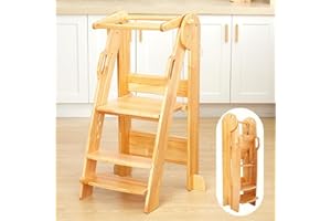 FUNLIO Foldable Step Stool, Montessori Step Stool for Kids 2-6 Years, 3-Level Height Adjustable Kitchen Step Stool for Toddle