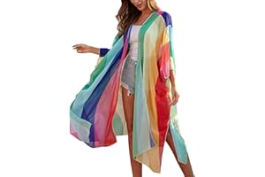 Hibluco Women's Fashion Chiffon Floral Kimono Cardigan Long Swimwear Cover Ups