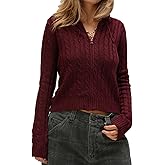 Giraropa Women's Zip Up Hooded Cardigan Sweater Y2k Cable Knitted Long Sleeve Fall Lightweight Hoodies Outerwear