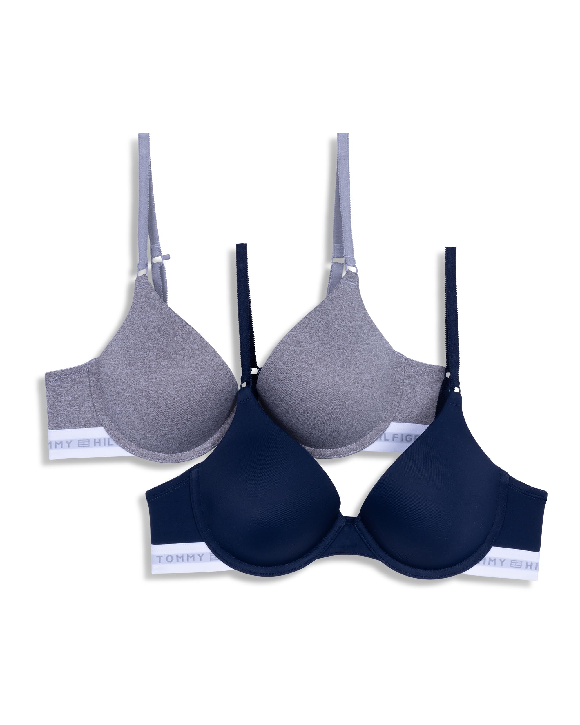 Tommy Hilfiger Women’s Micro Push Up Bra 2-Pack, Sky Captain/Heather Grey, 36B