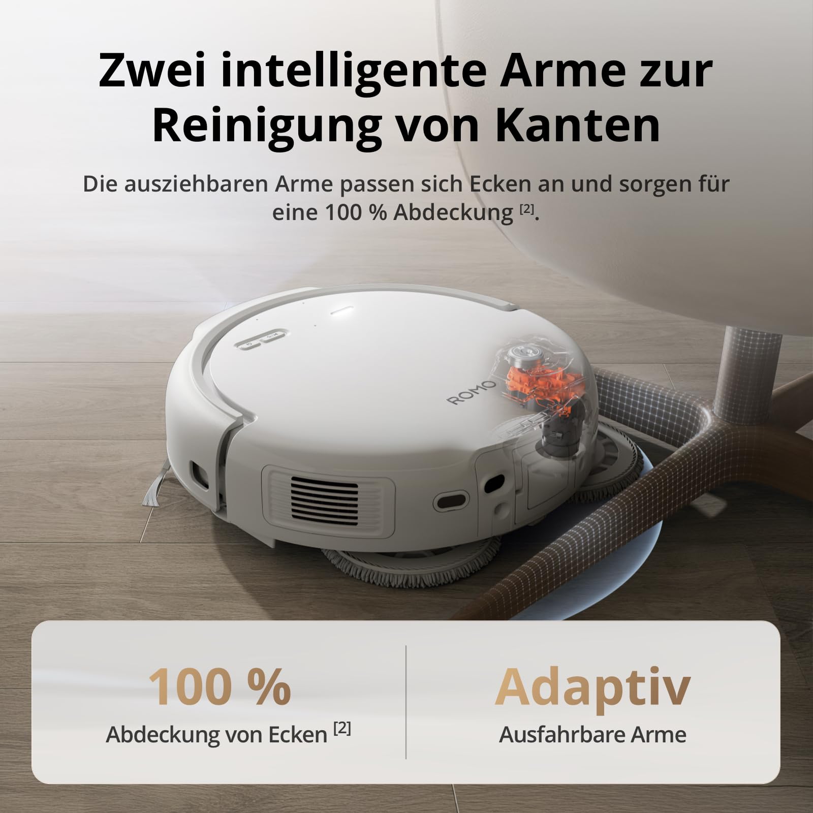 DJI ROMO S Saugroboter mit Wischfunktion, 25.000 Pa Saugkraft, Hinderniserkennung auf Drohnen-Niveau, Anti-Verwicklungsbürste, Selbstreinigende Basisstation, 200 Tage wartungsfrei, Weiß 7