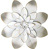 Picfarce White Metal Flower Wall Art Decor, 9.5“ Rustic Modern Floral Sculpture, Distressed Hanging Home Decoration Accent Ar