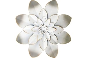 Picfarce White Metal Flower Wall Art Decor, 9.5“ Rustic Modern Floral Sculpture, Distressed Hanging Home Decoration Accent Artworks for Indoor Bedroom Living Room Office Outdoor Garden Patio