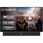 27 inch Portable TV FHD 1080P Android14 OS with Google TV,9000mAh Battery,Dolby Audio,100%sRGB,Google Assistant,Leather Handle,Streaming Android TV with Carry Case for Outdoor Travel Camping,White