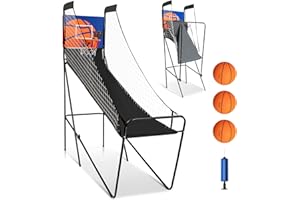 Goplus Foldable Indoor Basketball Arcade Game, Electronic Basketball Single Shootout Games Machine with 3 Balls, LED Scoreboa