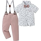 SANMIO Toddler Baby Boy Clothes Suit Gentleman Wedding Outfits, Formal Dress Shirt with Bowtie + Suspender Pants 1-5 Years