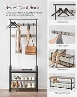 VASAGLE Coat Rack 4-in-1 with Shoe Storage Bench Hallway Organizer Greige Black view 3