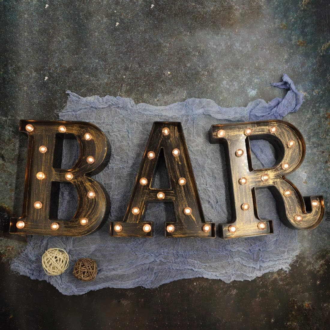 LEDIARY Black Light up Letters with Brushed Gold Streaks, Decent Style Marquee Letters for Coffee Bar- BAR