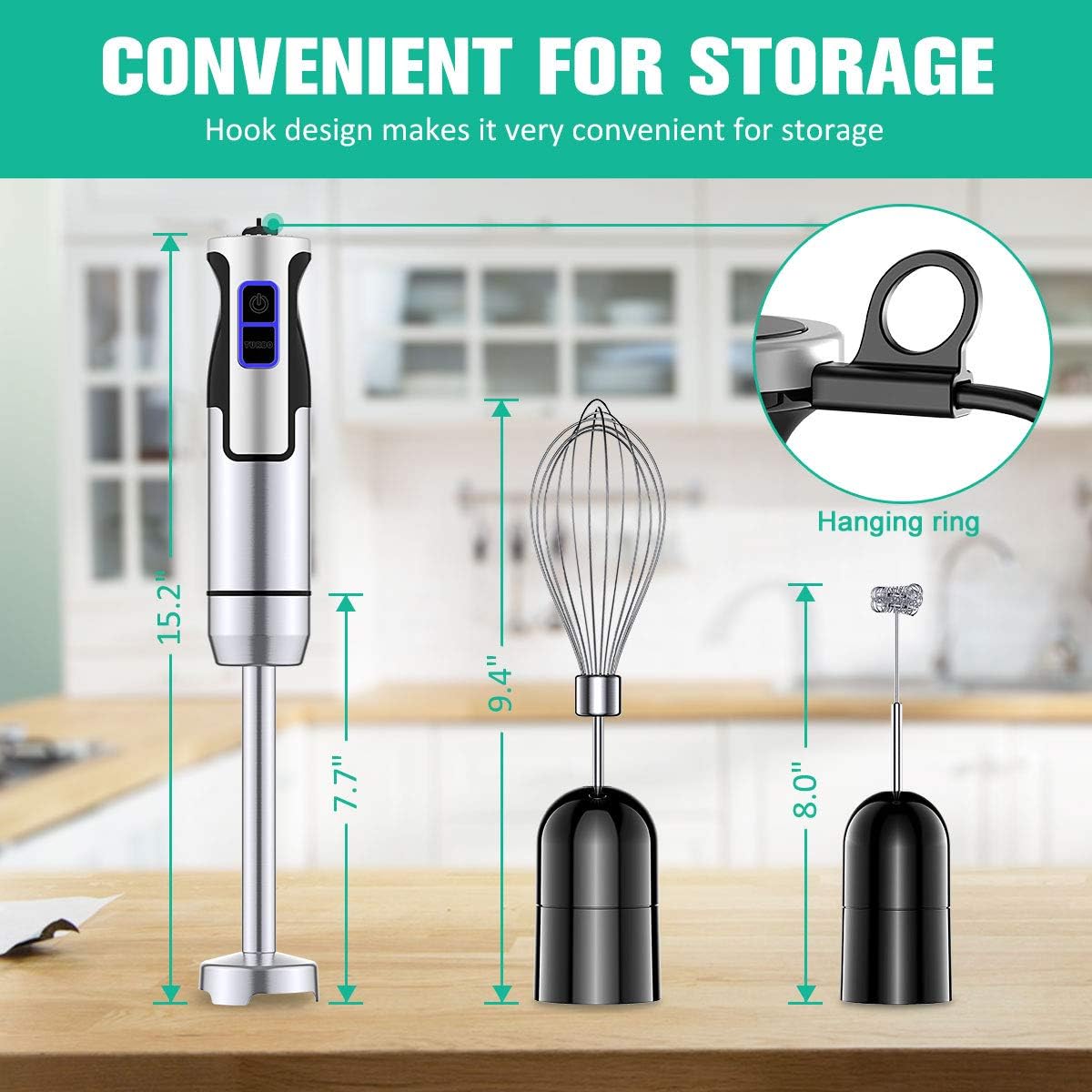 COMSOON Immersion Blender, 3-in-1 500W Multifunctional Hand Blender, Turbo Design & 8 Speed Stick Blender with Detachable Shaft, Whisk & Milk Frother for Making Smoothies, Puree, Baby Food, Soup, etc: Kitchen & Dining