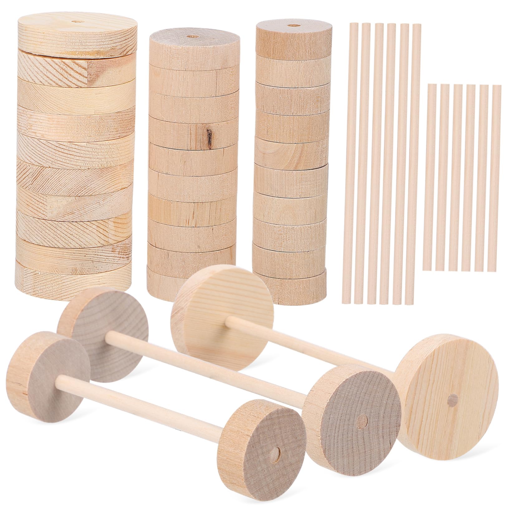 EXCEART Wooden Wheel Set for DIY Projects - Craft Wheels with Wooden Sticks for Model Cars and Crafts