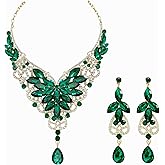 MMonesu Women Jewelry Set Rhinestone Crystal Bride Statement Choker Necklace Teardrop Cluster Dangle Earrings Set for Wedding Party prom