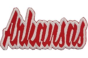 WHOLESALE APPLIQUE (2"x4") Arkansas, Embroidered, Iron on Patch (Red Twill/White Outline)